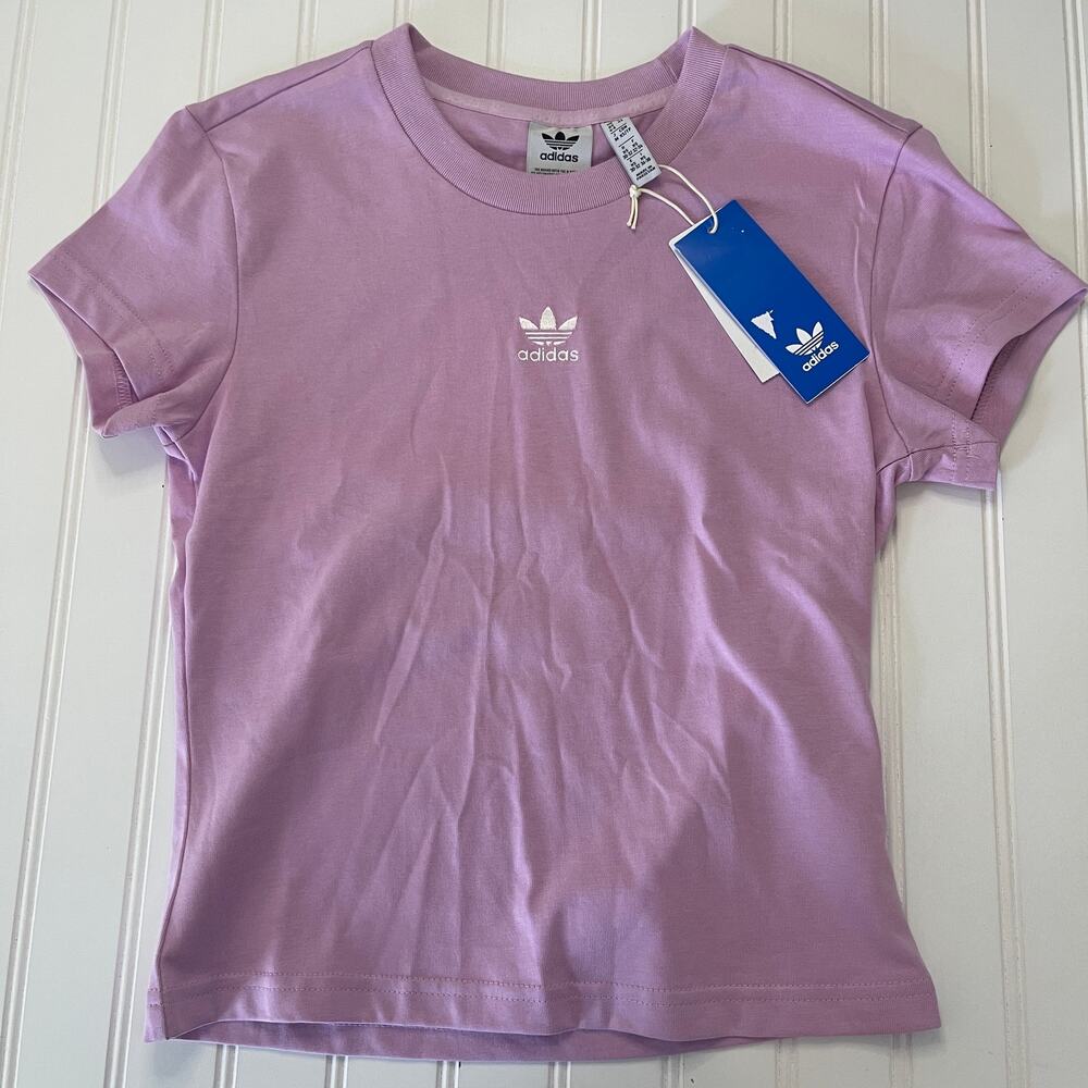 NWT Adidas Purple Embroidered T Shirt Activewear Sporty Streetwear Womens XS